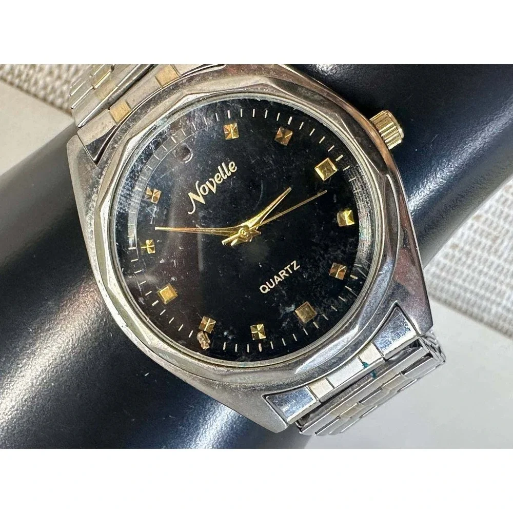 Novelle Quartz Two Tone Watch Black Dial Stainless Steel Caseback 039/1 (9)